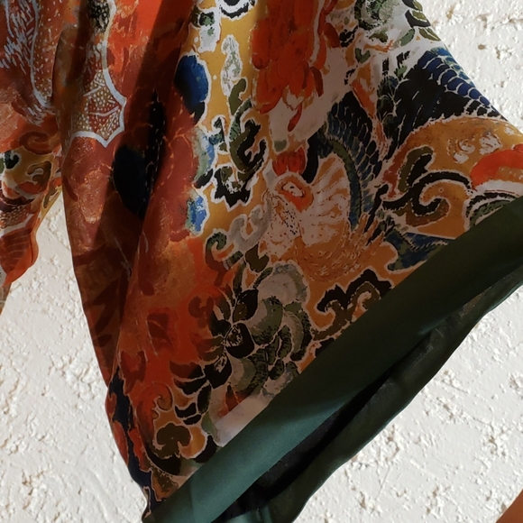 Kimono Green Panel Open Front Cardigan Coat Lounge Spa Tunic Top Boho Kawaii Art - Picture 2 of 5